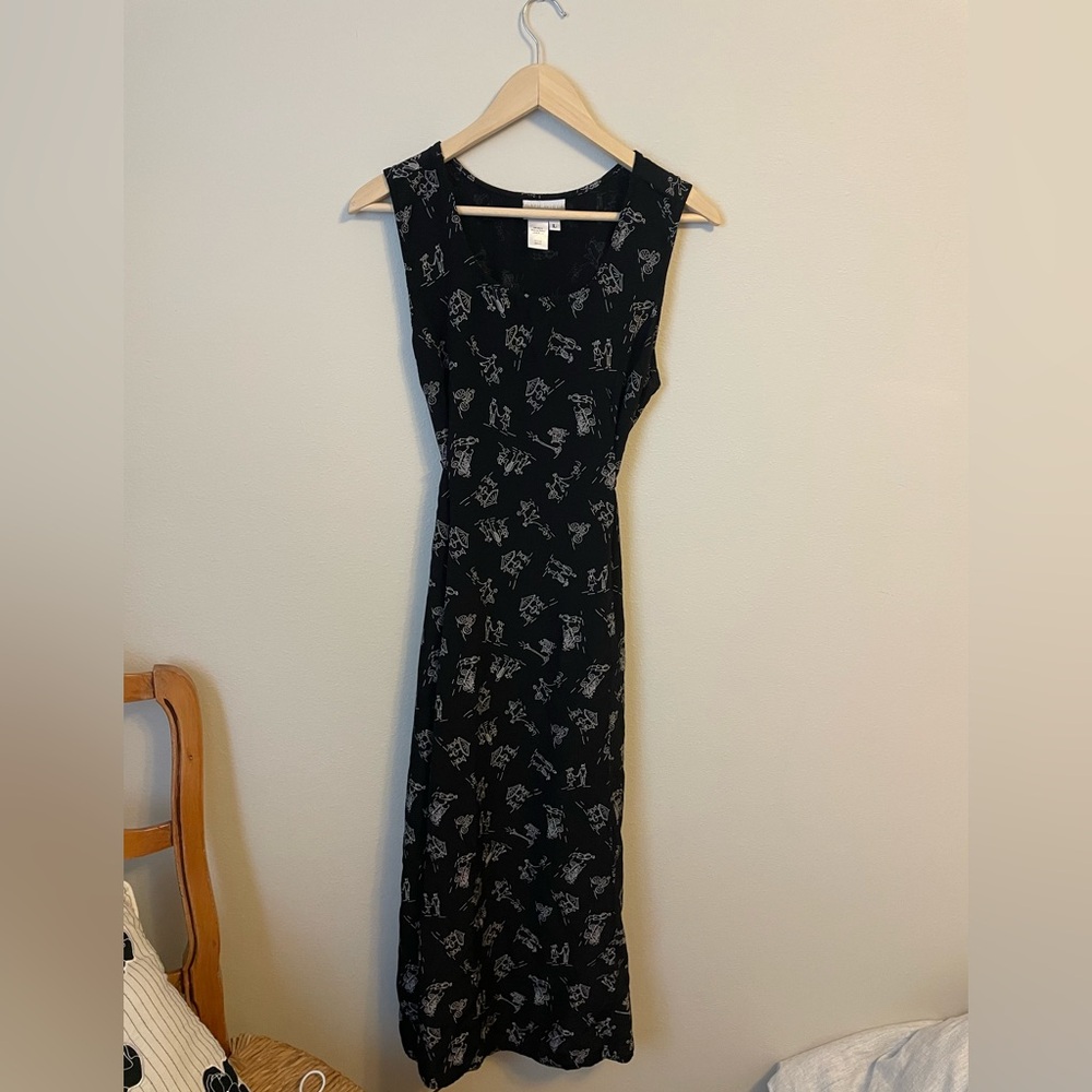 Coldwater Creek- Black and White Maxi Dress With Travel Doodle Patterns - Size L